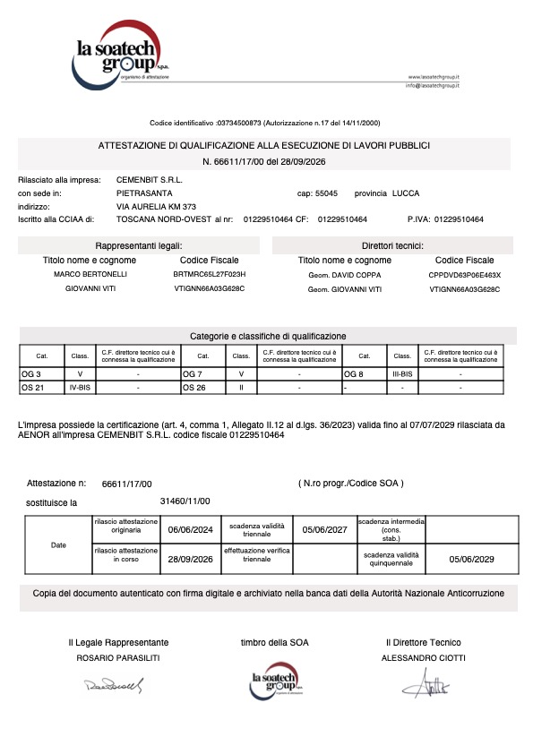 Attestazione SOA di qualificazione alla esecuzione di lavori pubblici