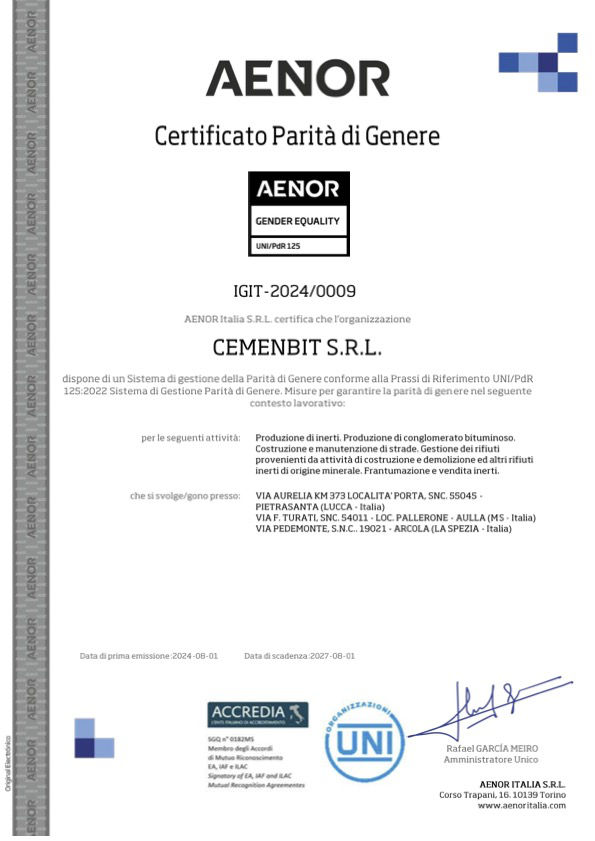 AENOR Certificato Parità di Genere