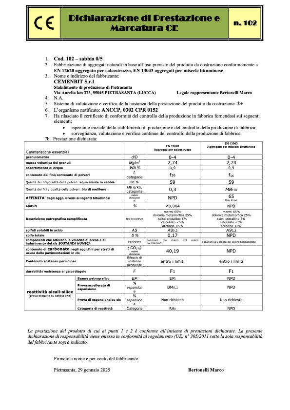 CE Sabbia 0-5 mm (cod. 102)