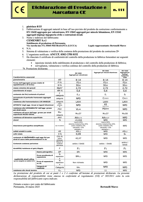 CE Pietrisco 8-15 mm (codi. 111)