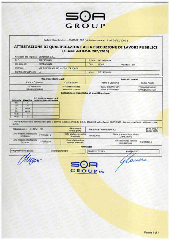 Attestazione di qualificazione alla esecuzione di lavori pubblici