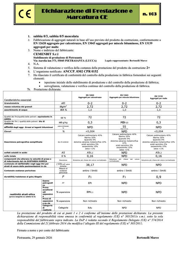 CE sabbia 0-3, sabbia 0-5 mescolata (cod. 103)
